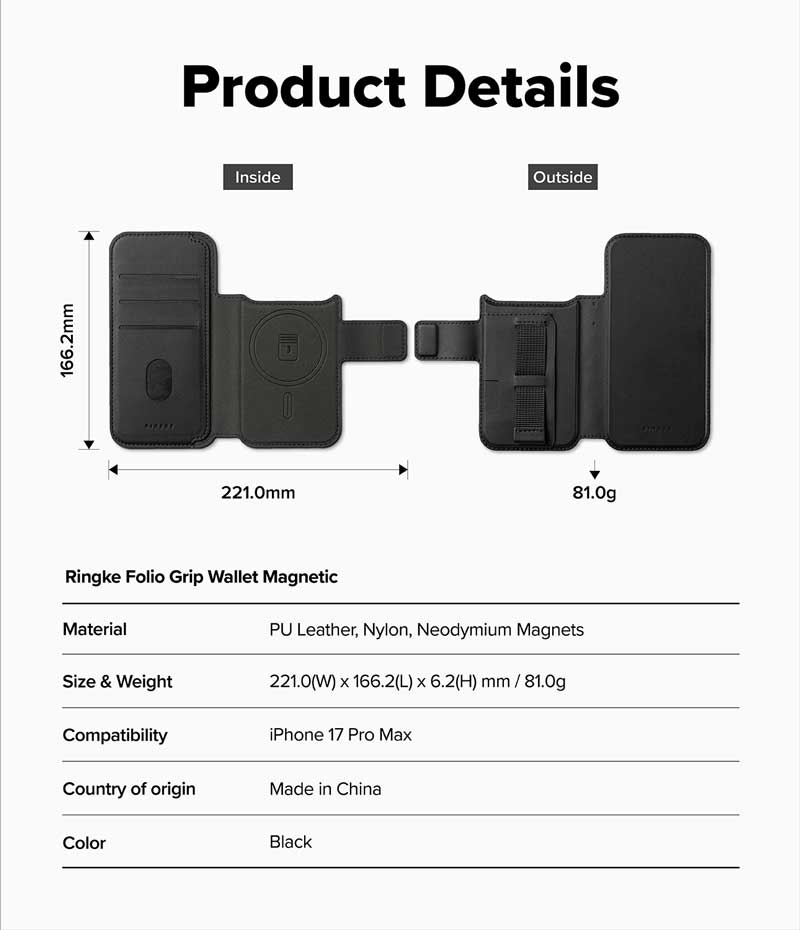 Ví từ tính RINGKE Folio Grip Wallet Magnetic cho iPhone 17 Pro Max - Hàng Chính Hãng