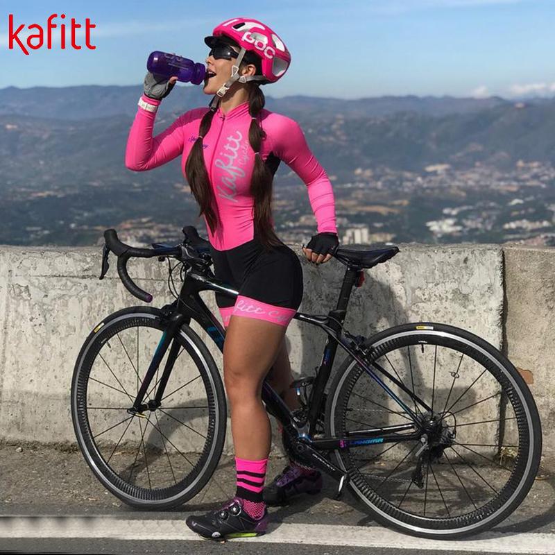 Kafitt Pro Đội Ba Môn Phối Hợp Bộ Nữ Đi Xe Đạp Áo Liền Quần Dài Tay Macaquinho Ciclismo Feminino Bộ Miếng Gel Color: kafitt20-70 Size: XXS