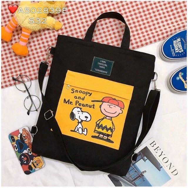 Túi Đeo Vai Vải Canvas Hình Snoopy Đáng Yêu