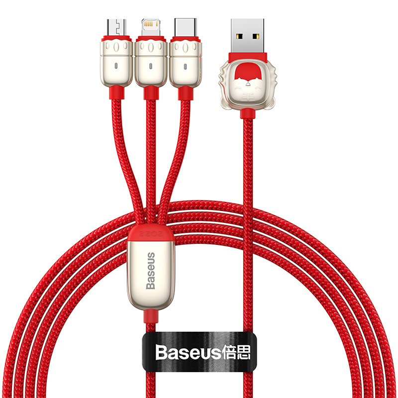 Cáp Sạc 3 Đầu Baseus Year of the Tiger One-for-three Data Cable USB to M+L+C 3.5A (Hàng chính hãng)