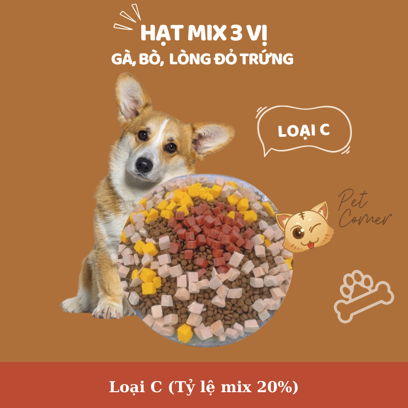 Hạt mix cao cấp cho cún trộn thịt bò, gà, tôm, cá, lòng đỏ trứng, rau củ quả - Thức ăn hạt cho chó kén ăn