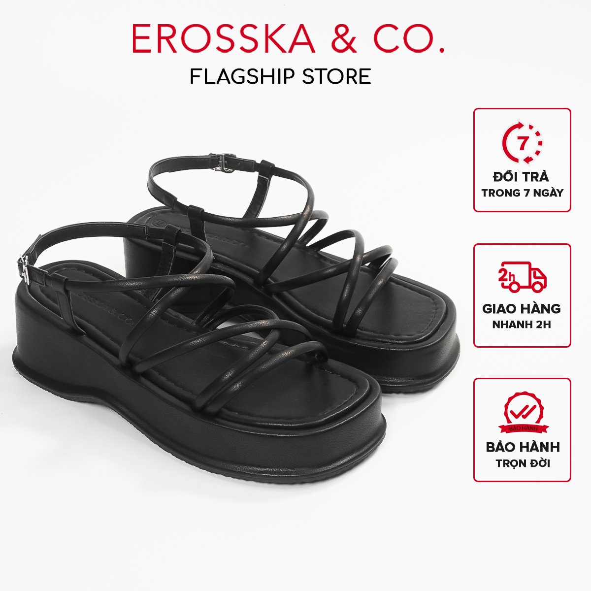 Erosska - Giày sandal nữ đế xuồng phối dây quai mảnh thiết kế basic cao 6cm - SB014