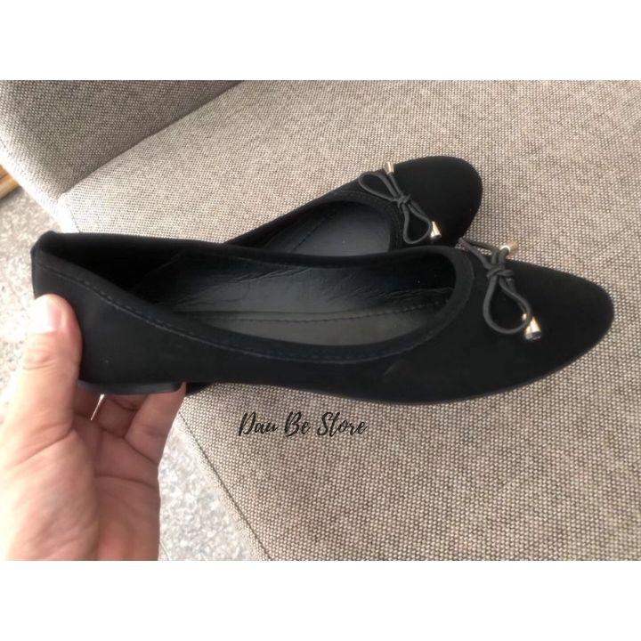 Giày Nhung Búp Bê Nữ Đế Bằng Dây Nơ Trơn Siêu Xinh Phong Cách Đơn Giản - DAUBE - G010