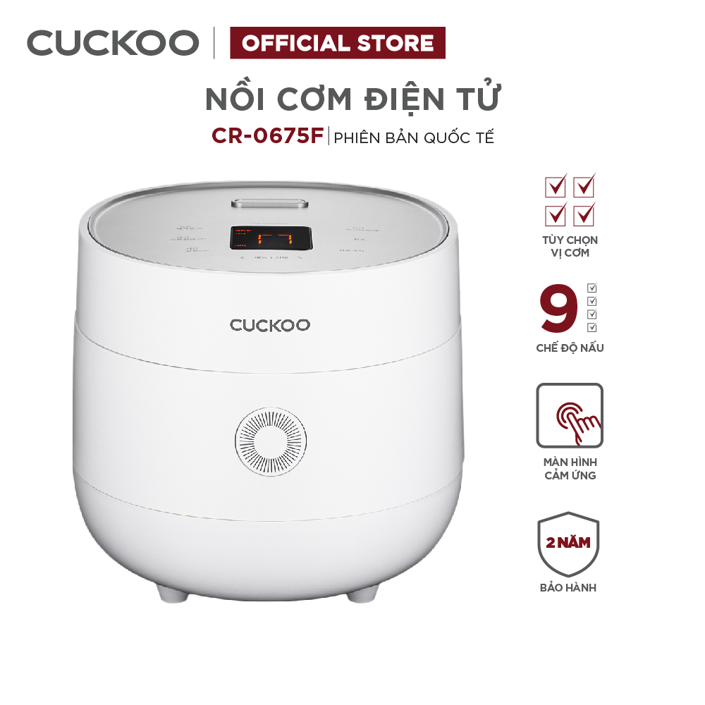 Nồi cơm điện tử Cuckoo 1.08L CR-0675F - Tùy chọn 3 vị cơm, 9 chế độ nấu tích hợp, chế độ tự động làm sạch - Hàng chính hãng