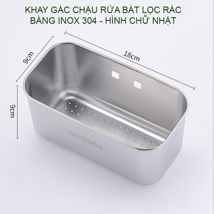 Khay lọc rác, để đồ đa năng gác chậu rửa bát làm bằng inox 304, hình chữ nhật