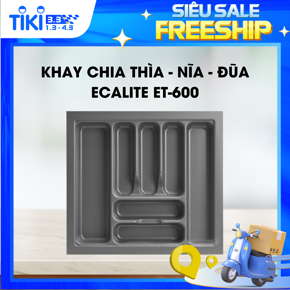 Khay chia thìa dĩa nhựa cao cấp Ecalite ET-600 - Dành cho ngăn kéo rộng 600mm - Hàng chính hãng