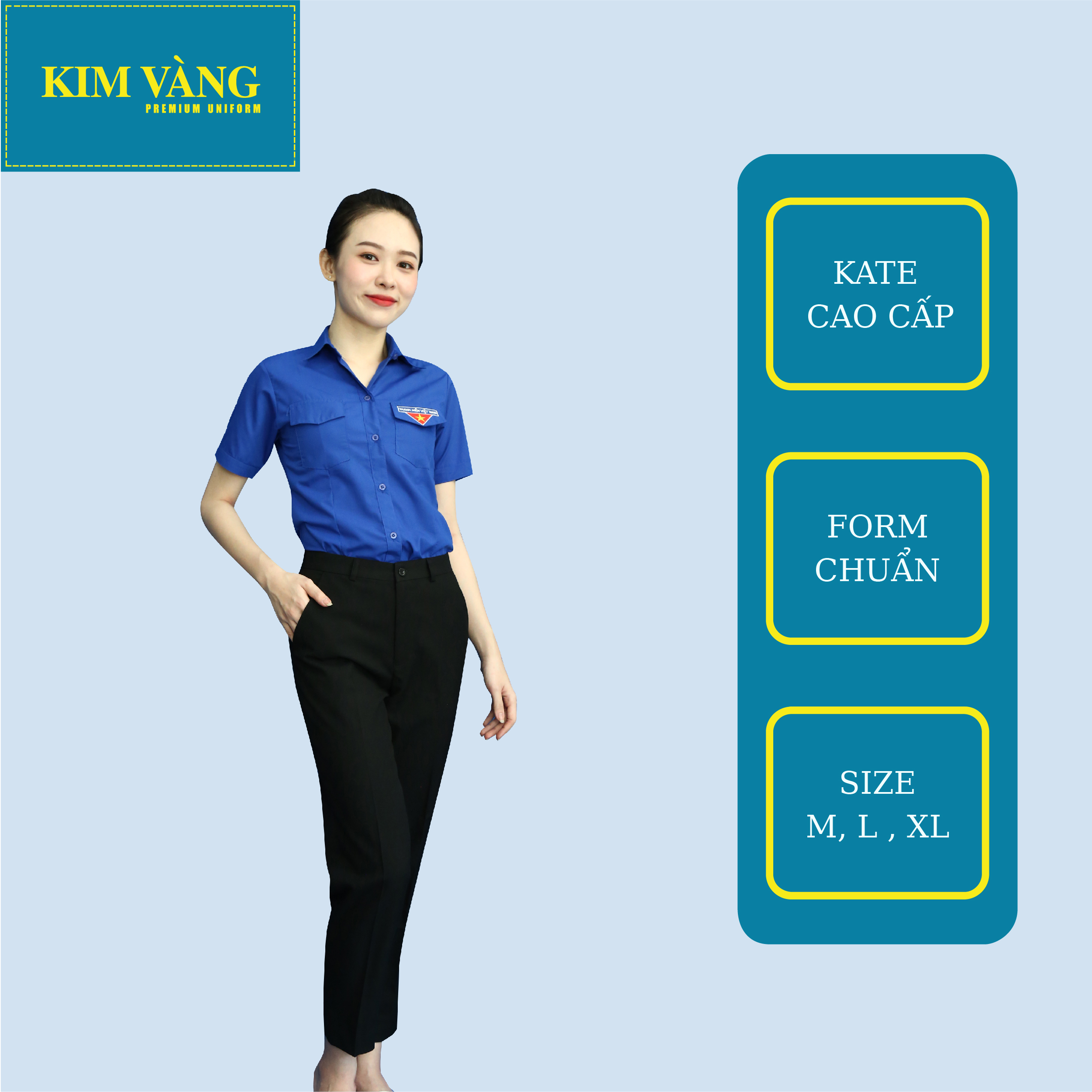 Áo sơ mi đoàn nam nữ thanh niên Việt Nam tay ngắn chất liệu Kate cao cấp