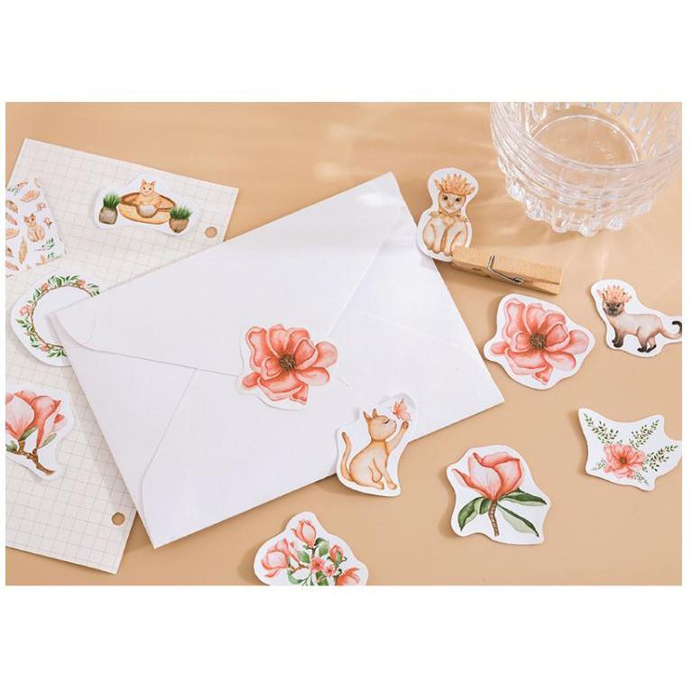 Bộ 45 Sticker Mèo Và Hoa E117