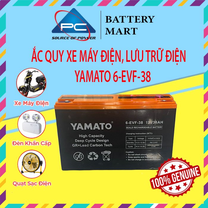 Ắc Quy Xe Máy Điện YAMATO 6-EVF-38 12V-38AH, acquy dùng cho Xe Điện, Năng Lượng Mặt Trời