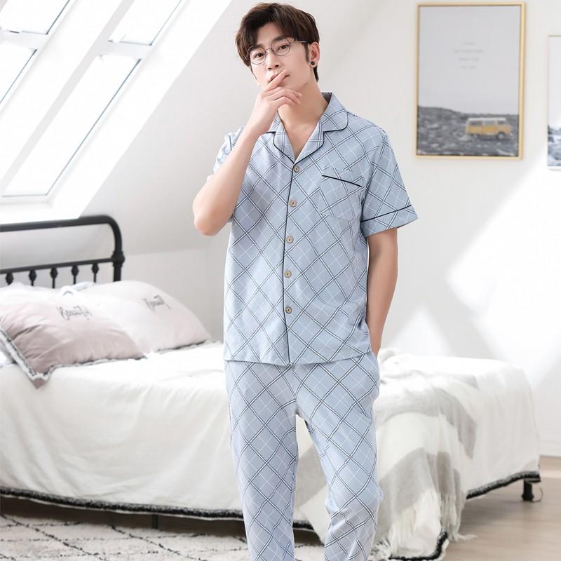 Đồ bộ nam Pijama cộc tay màu sắc sáng da, họa tiết kẻ sọc nam tính, Bộ Pyjama Quảng Châu xịn xò