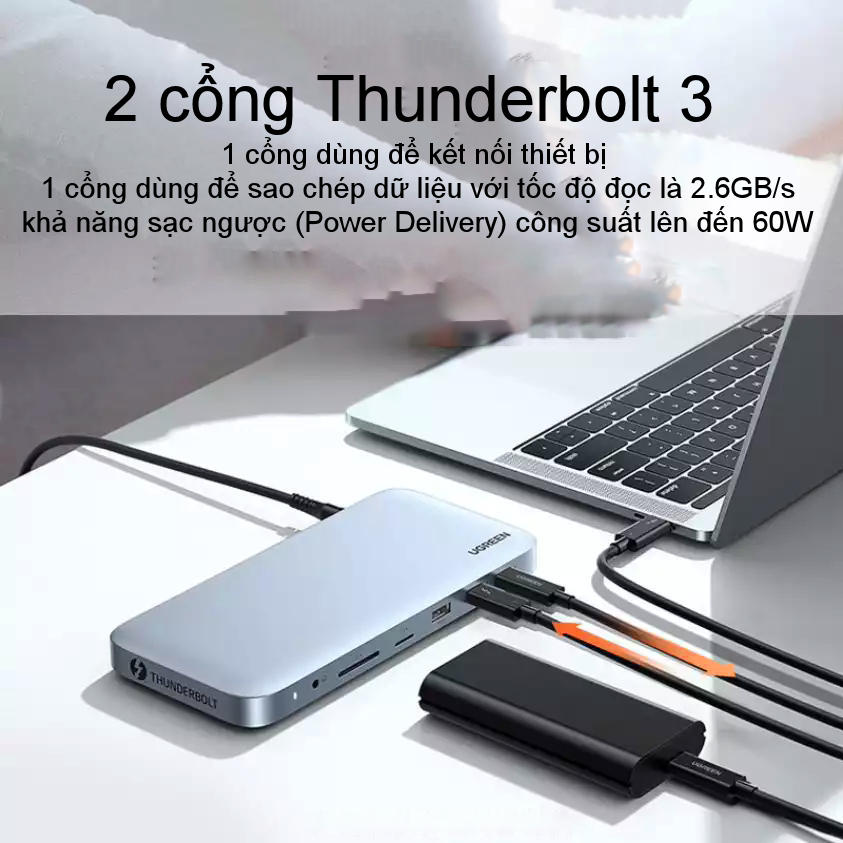 Bộ chuyển đổi Thunderbolt 3 USB type C đa năng 12 trong 1 UGREEN 80547 - Hàng nhập khẩu chính hãng