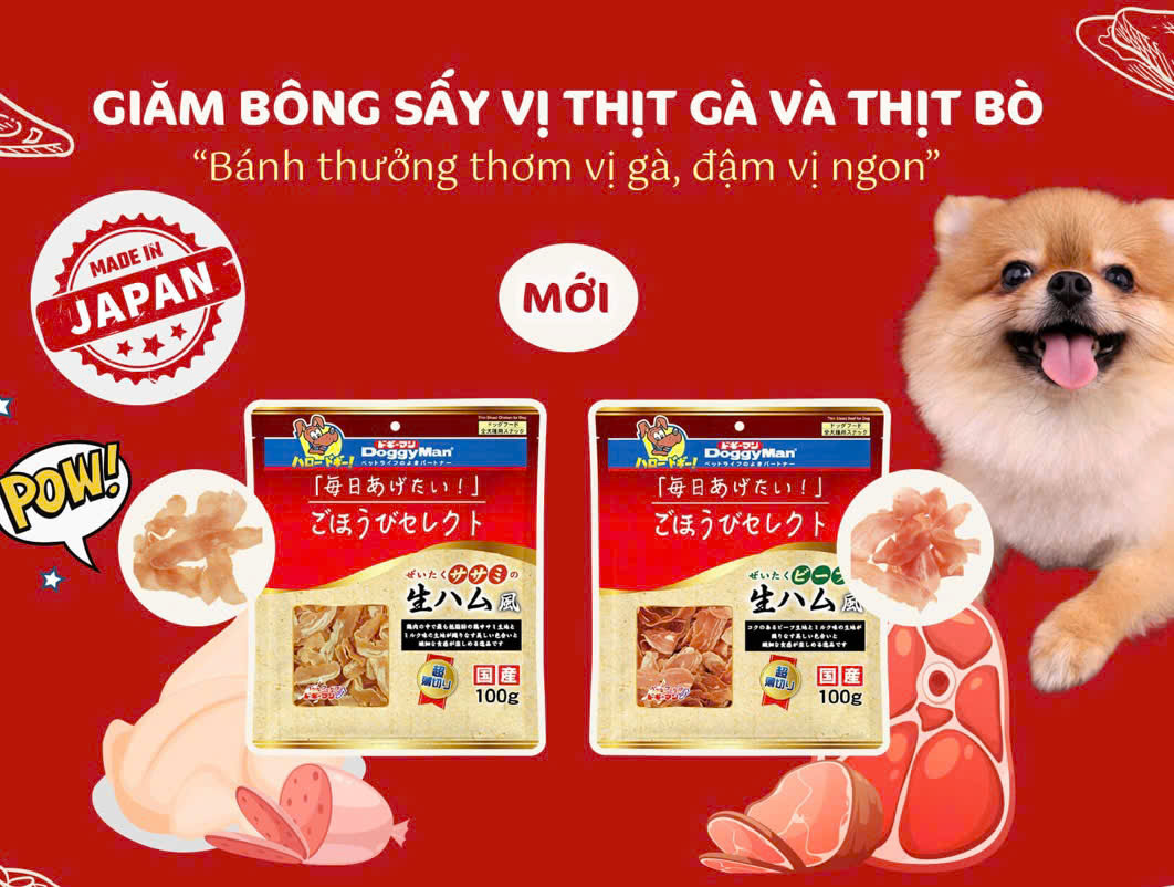 DoggyMan Giăm bông sấy vị thịt gà và thịt bò - Bánh thưởng thơm vị gà , đậm vj ngon [ Túi 100g