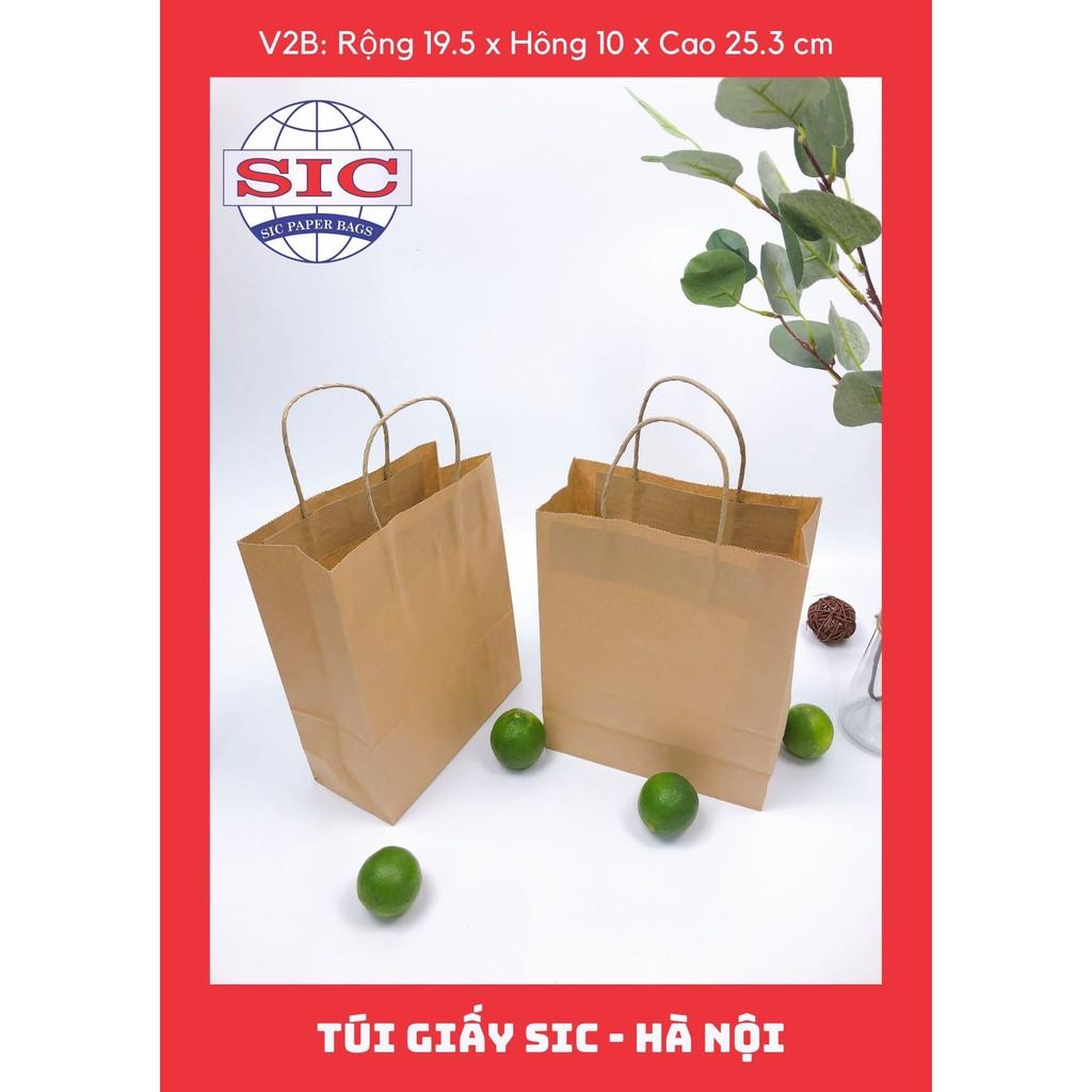 100 CHIẾC TÚI GIẤY KRAFT V2B: 19.5x10x25.3cm CÓ QUAI