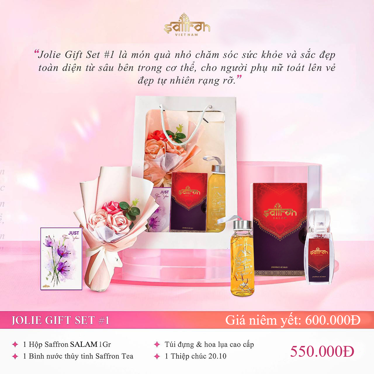 [Bộ quà Tặng 20/11] Nhụy Hoa Nghệ Tây Saffron Salam Jolie Gift 1 Saffron Việt Nam