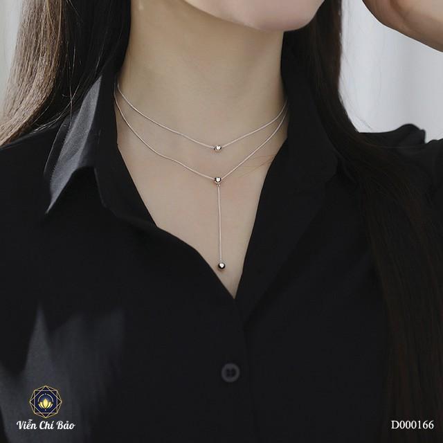 Dây chuyền Choker 2 lớp đính bi tròn sang chảnh Vòng cổ bạc nữ S925