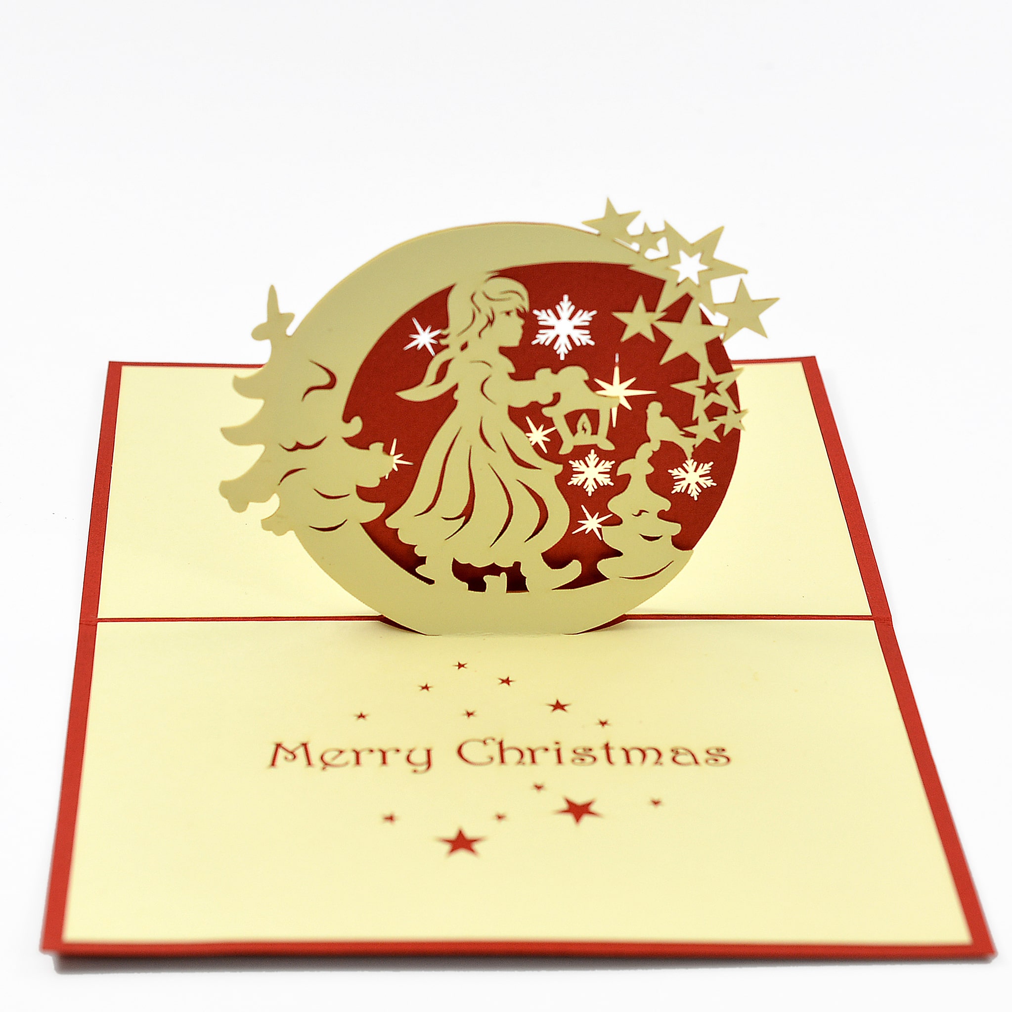 Thiệp nổi 3D chúc mừng Giáng Sinh Thiên thần dưới ánh trăng - Christmas & New Year 3D pop-up card CN005