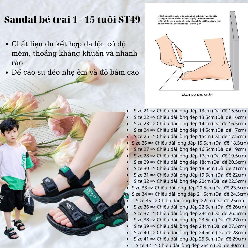 Sandal bé trai 1 - 15 tuổi quai hậu thời trang cao cấp phong cách Hàn Quốc ST49