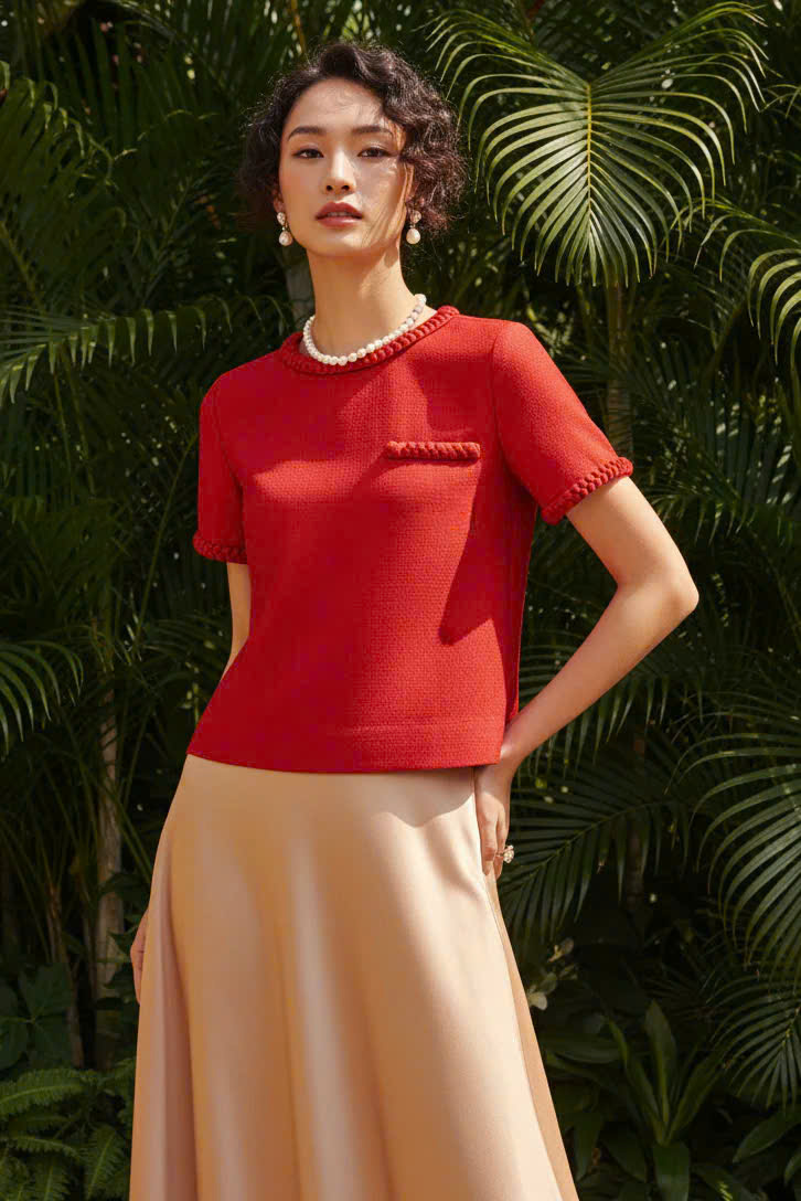 Áo Croptop Cổ Tròn Tếch Sam Tweed Đỏ Top213 thời trang thiết kế Hity