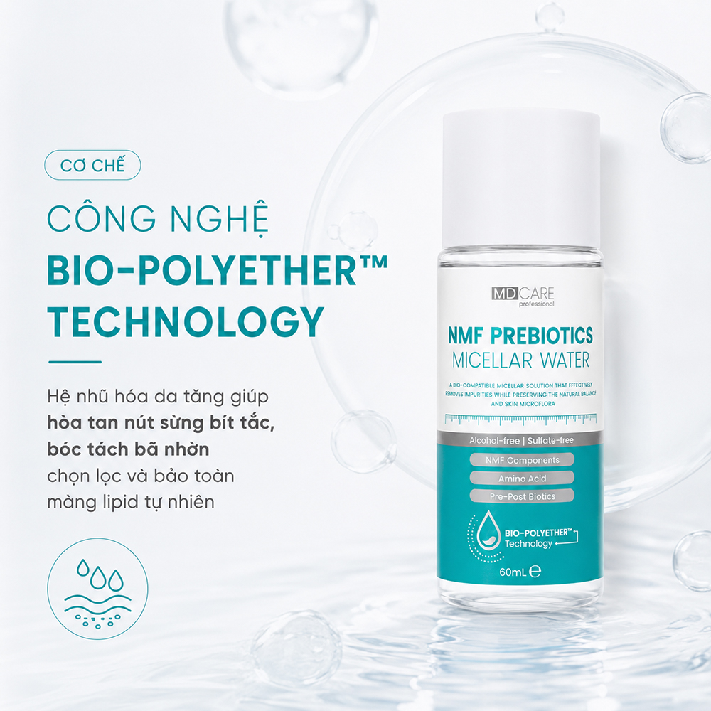 Nước tẩy trang MD CARE NMF Prebiotics Micellar Water (60ml) - Hàng chính hãng