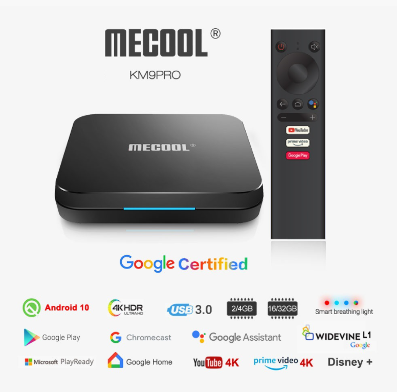 Tvbox SmartTV MECOOL Android 10 điều khiển giọng nói GoVoice Assistant - Hàng nhập khẩu