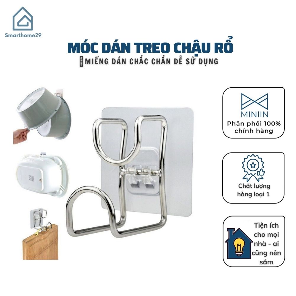 Móc Dán Tường Treo Chậu Rổ, Treo Đồ Đa Năng Inox 304 Sử Dụng Miếng Dán Thế Hệ Mới - Hàng Loại 1.  Chính Hãng MINIIN