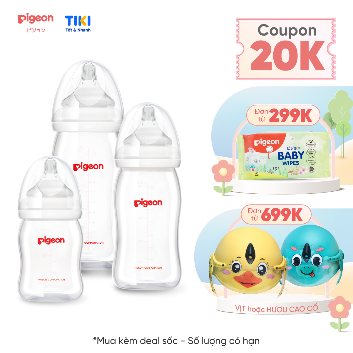 Bình sữa cổ rộng PP Plus Pigeon 160ml/ 240ml/ 330ml