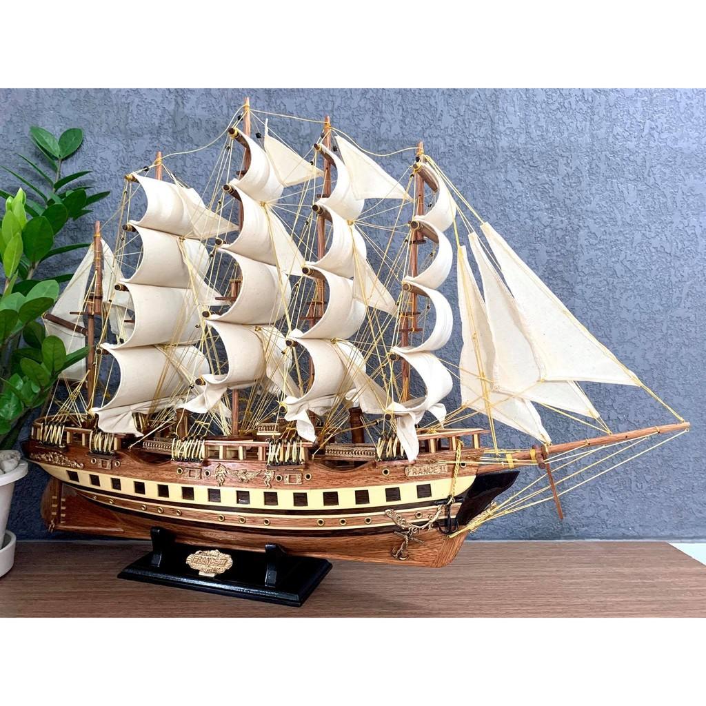 Thuyền Gỗ Thuyền Trang Trí Tàu Chở Hàng France Cao Cấp Dài 80cm Gỗ Còng Đỏ Cao Cấp
