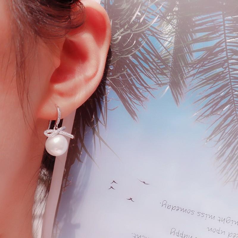 Khuyên tai bạc Ý s925 ruy băng thả đá E8267 - AROCH Jewelry