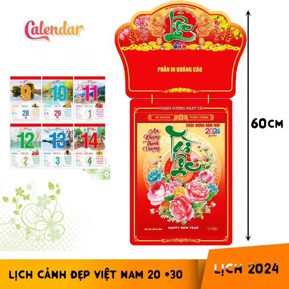 Lịch Bloc Tài Lộc An Khang Thịnh Vượng kích thước tổng 60cm bloc 20*30