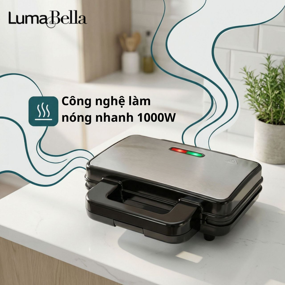 Máy kẹp nướng bánh mì Lumabella LB-58067 đa năng 3IN1, công suất cao 1000W, khay chống dính dễ dàng tháo lắp, vô cùng tiện lợi, dễ vệ sinh - DELIYA - HÀNG CHÍNH HÃNG