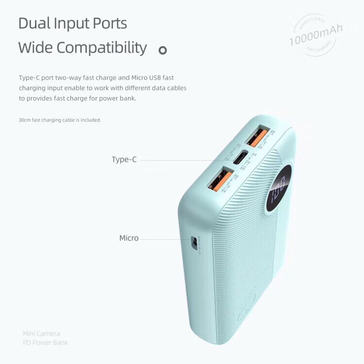 Pin Sạc Dự Phòng Tich Hợp Cổng Type C In/Out Hỗ trợ Power Delivery PD và Sạc Nhanh 18W Rock Mini 10000mAh - Hàng Chính Hãng