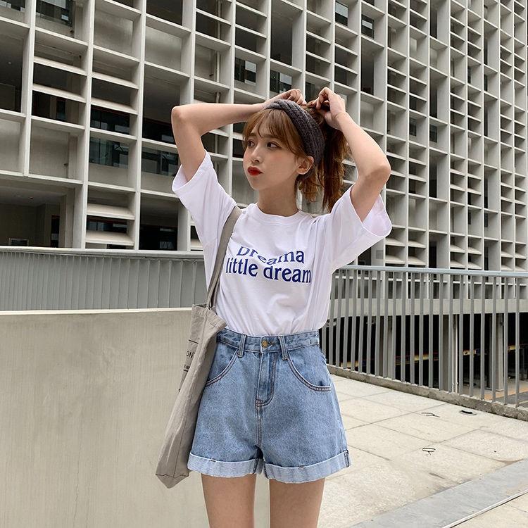 Quần Short Jeans Lưng Cao Gấp Gấu
