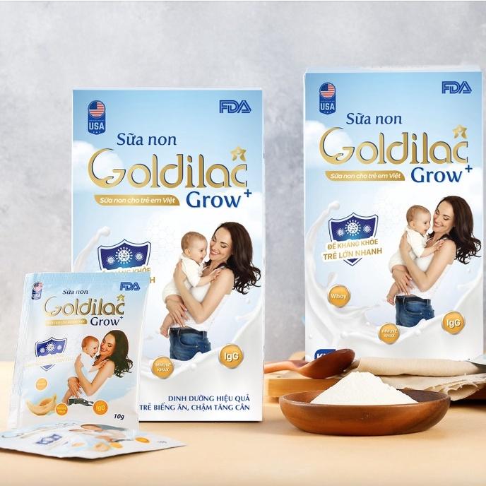 Sữa non Goldilac Grow+ (hộp 28 gói x 10G) - Sữa dinh dưỡng cho bé từ 0-10 tuổi, hỗ trợ cải thiện còi xương, biếng ăn, tăng cân cho bé giúp bé phát triển toàn diện