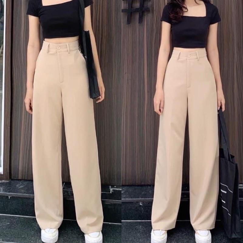 Quần ống rộng nữ lưng cao chất vải tuyết mưa khóa trước 1 khuy culottes CHERRY quần nữ ống suông tôn dáng bigsize T003