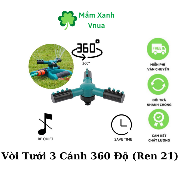 Đầu Tưới 3 Cánh Xoay 360°, Vòi Tưới 3 Cánh 360 Độ (Ren 21)