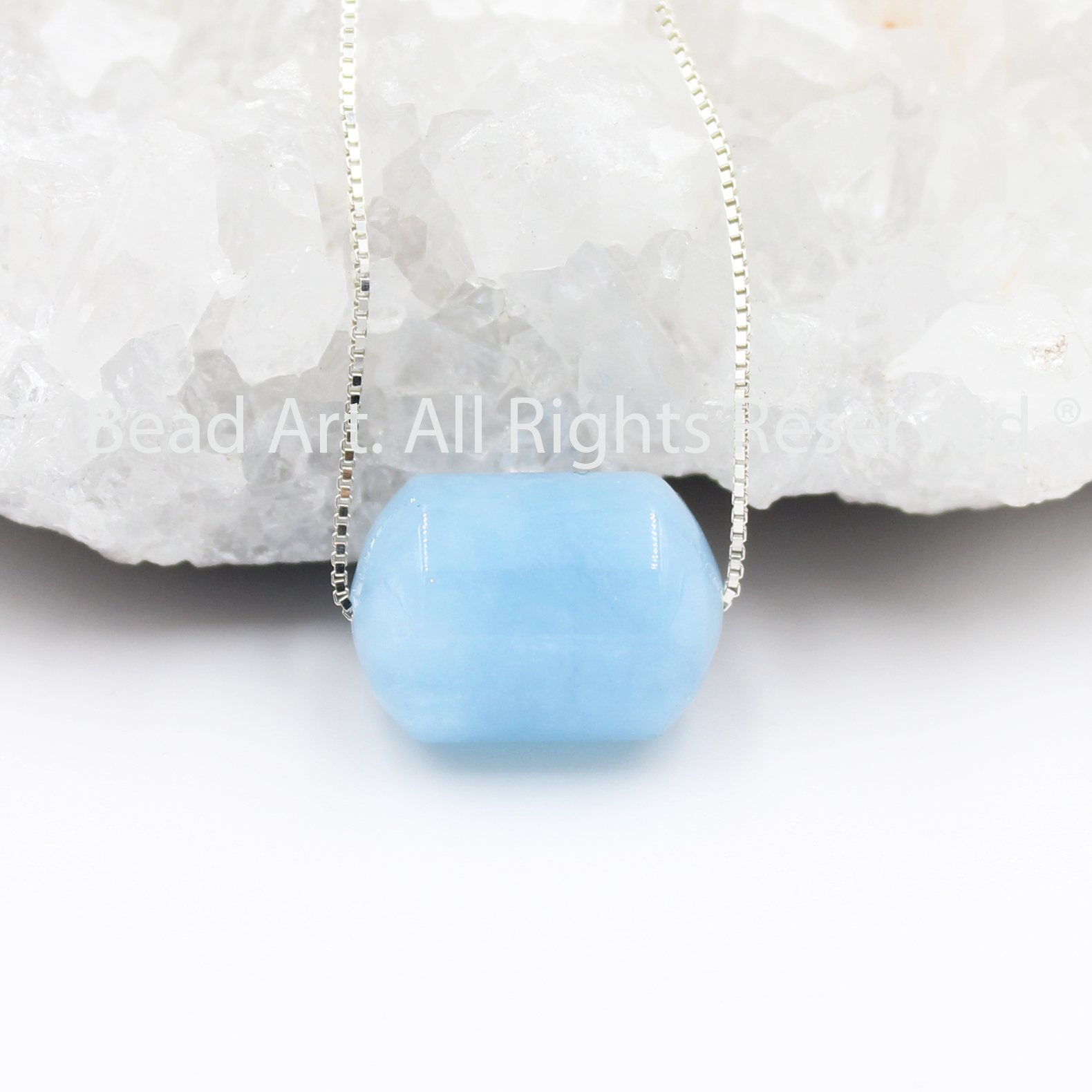 Dây Chuyền 14x10MM Đá Aquamarine, Hải Lam Ngọc, Màu Xanh Biển Tự Nhiên Và Bạc 925, Thuỷ, Mộc, Vòng Cổ, Trang Sức Phong Thuỷ - Bead Art