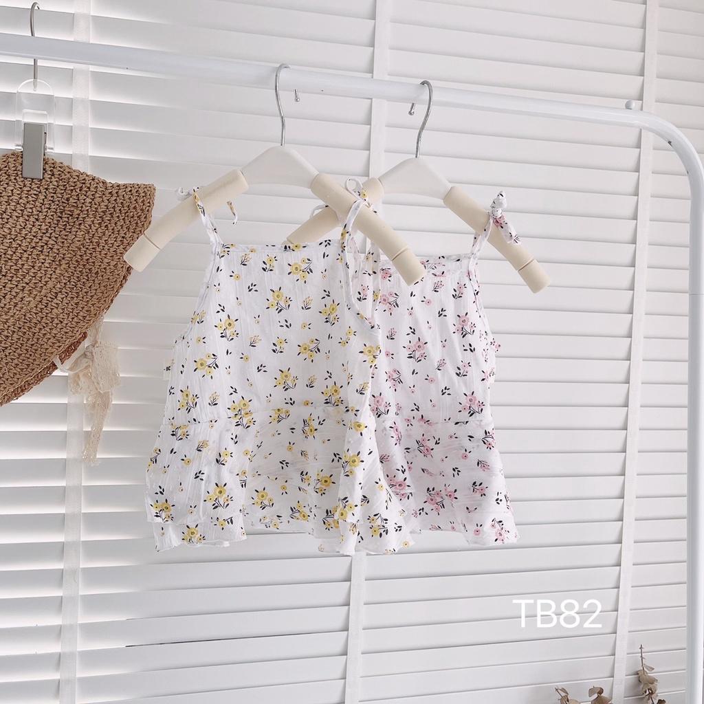 Set áo 2 dây quần đùi chip họa tiết hoa nhí cho bé gái siêu xinh, vải thô mềm, thoáng mát size 6 - 15 kg