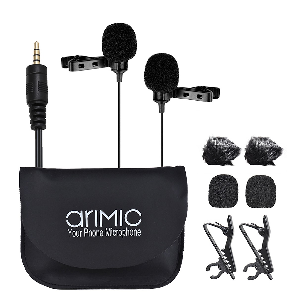 Micro cài áo cho điện thoại và máy ảnh AriMic Lapel Microphone hàng chính hãng - Tặng Tai nghe bluetooth Jumi Loại 1