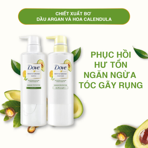 Combo Kem xả và Dầu gội DOVE Phục hồi hư tổn Chiết xuất Bơ &amp; dầu Argan Giúp nuôi dưỡng &amp; ngăn ngừa gãy rụng 500g