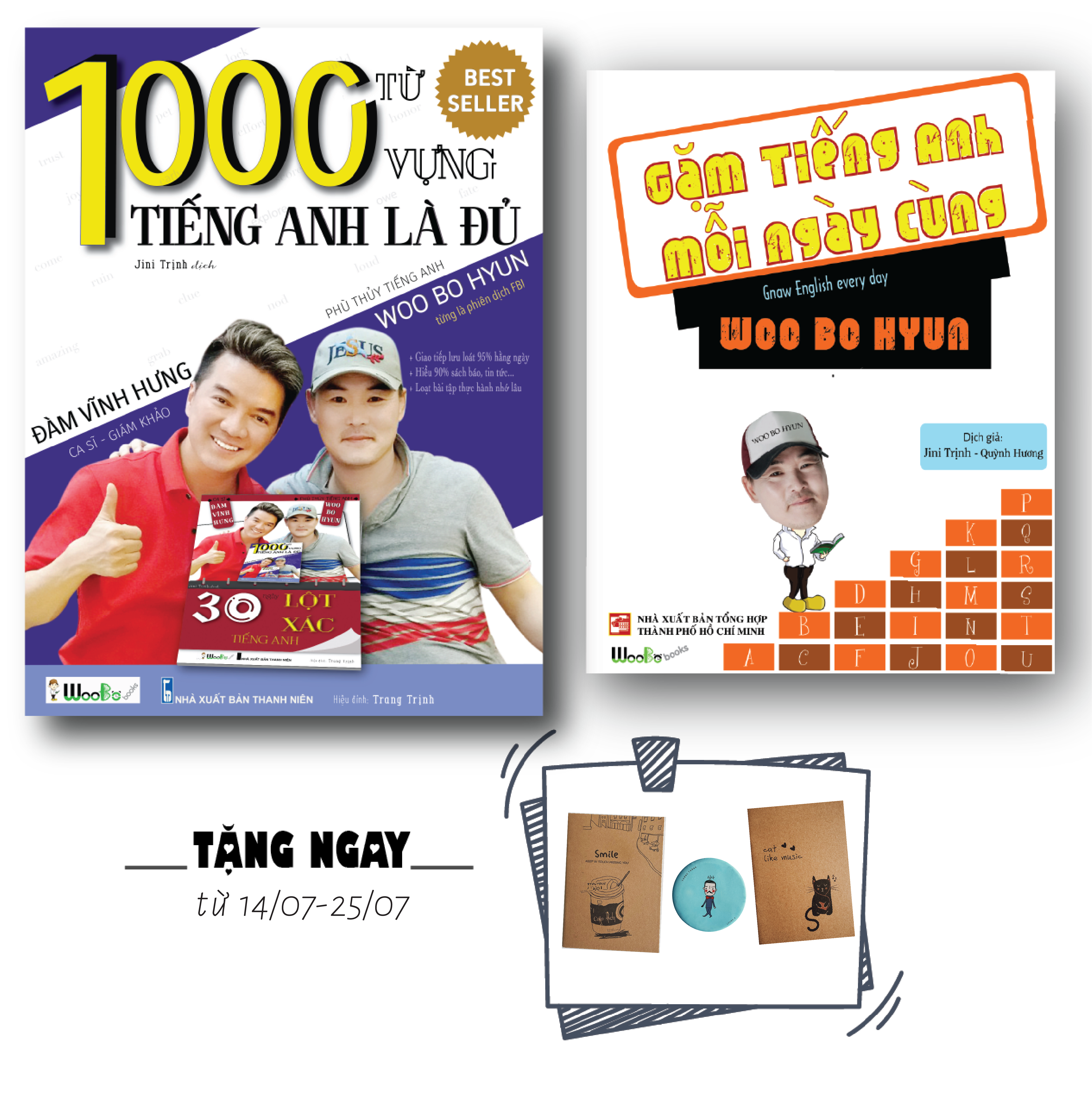 Combo Tiếng Anh Mất Gốc: 1000 Từ Vựng Tiếng Anh là Đủ + Gặm Tiếng Anh Mỗi Ngày cùng Woo Bo Hyun