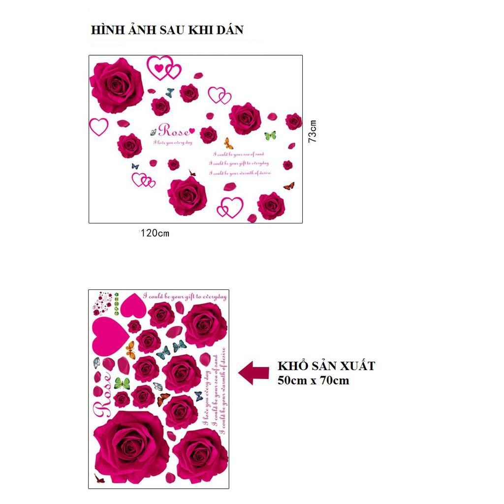 DECAL DÁN TƯỜNG DÂY LEO TRÁI TIM VÀ HOA HỒNG ĐỎ ROSE - HP861