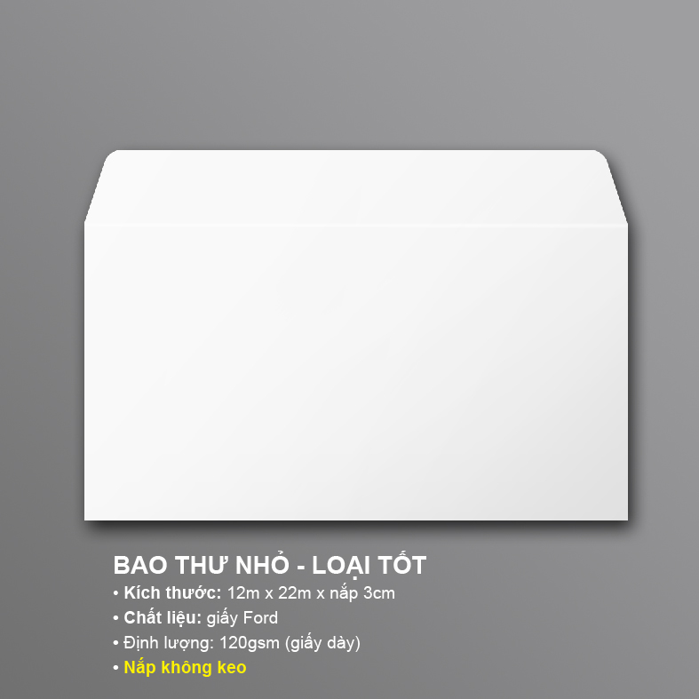 BAO THƯ TRẮNG - 12X22 cm -LOẠI TỐT (GIẤY DÀY) - 100 CÁI/ XẤP - NẮP KHÔNG KEO