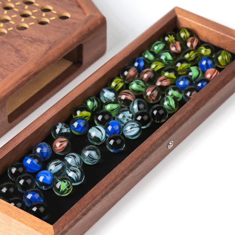 Wooden Chinese Checkers Set with Storage Drawer Children Adults Chess Board Game