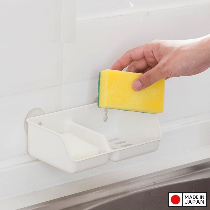 Giá đựng mút rửa chén 2 ngăn - Màu trắng - Hàng Nội Địa Nhật Bản