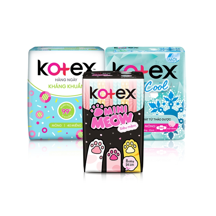 Combo BVS Kotex hằng ngày kháng khuẩn + Thảo dược Cool SMC + Mini Meow SMC 8 miếng