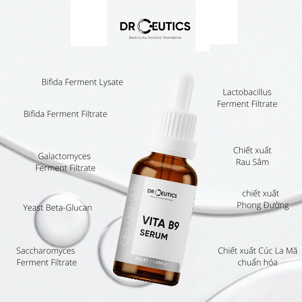 Tinh Chất Hỗ Trợ Quá Trình Phục Hồi Và Cấp Ẩm Cho Da DrCeutics Vitamin B9 Serum 30g