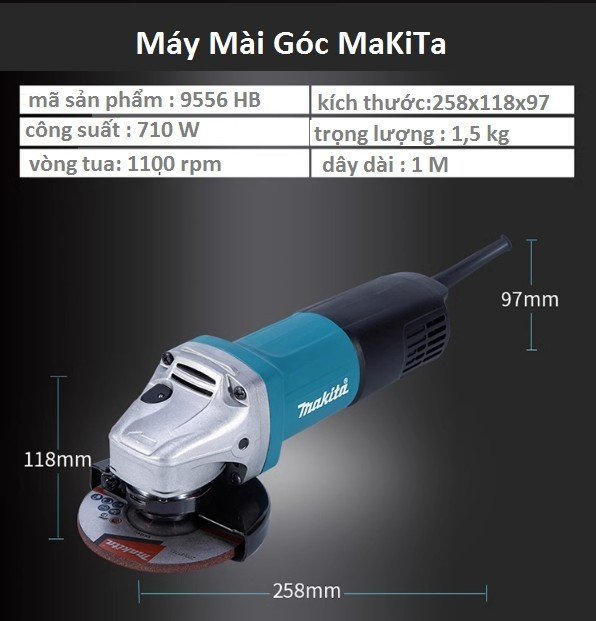 Máy mài, máy cắt cầm tay Makita 9556HN công suất lớn 710W,lõi đồng dùng cho việc cắt góc Hàng Loại 1