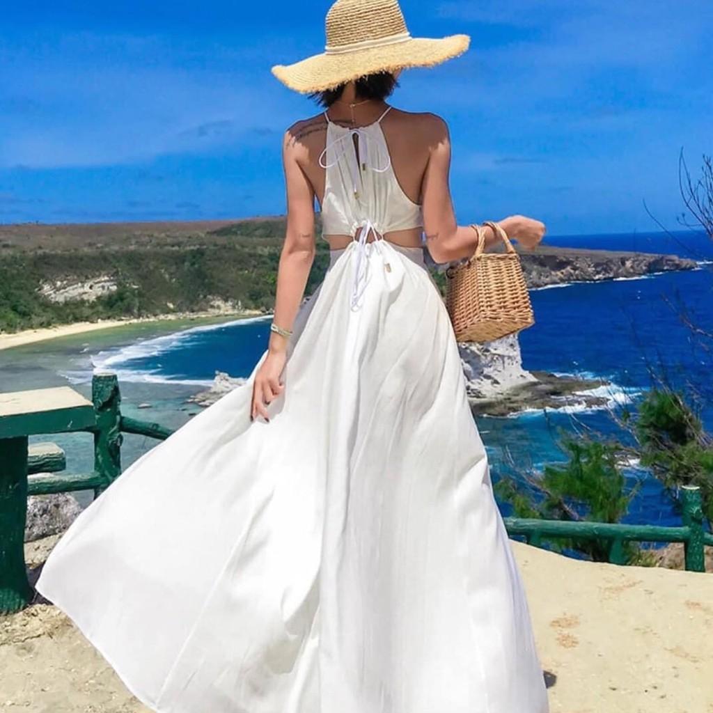Đầm Maxi đi biển đầm đi biển váy đi biển maxi khoen xẻ tà mẫu có khoét ngực đi chơi đi tiệc đám cưới, du lịch PVC