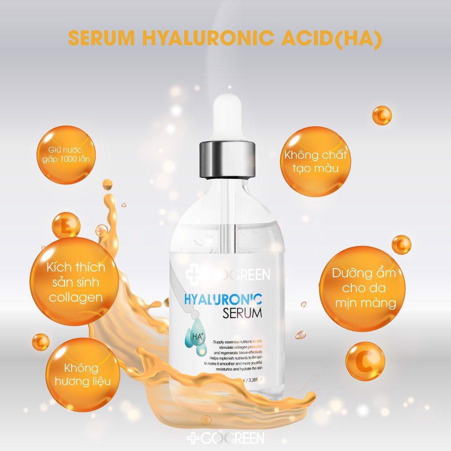 Serum cấp nước, căng bóng GoGreen SERUM HA+ 100ml