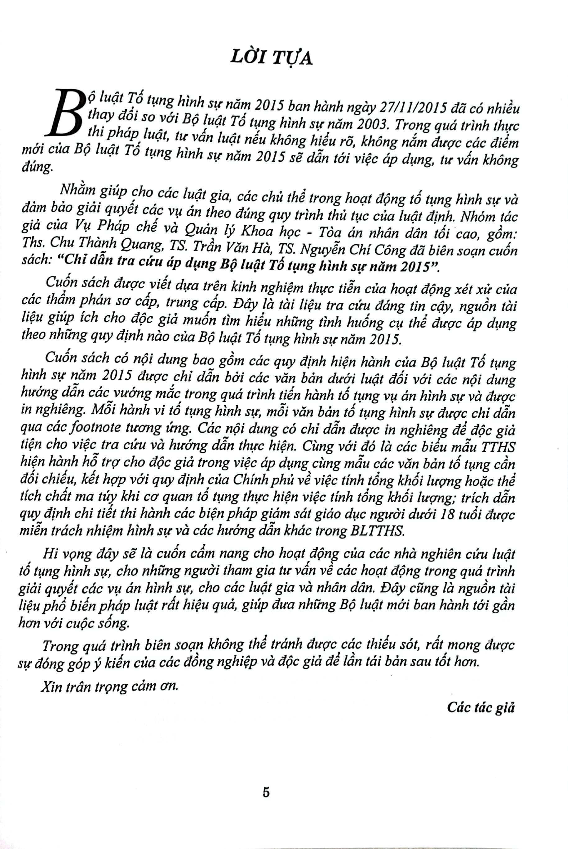 Chỉ Dẫn, Tra Cứu Áp Dụng Bộ Luật Tố Tụng Hình Sự Năm 2015